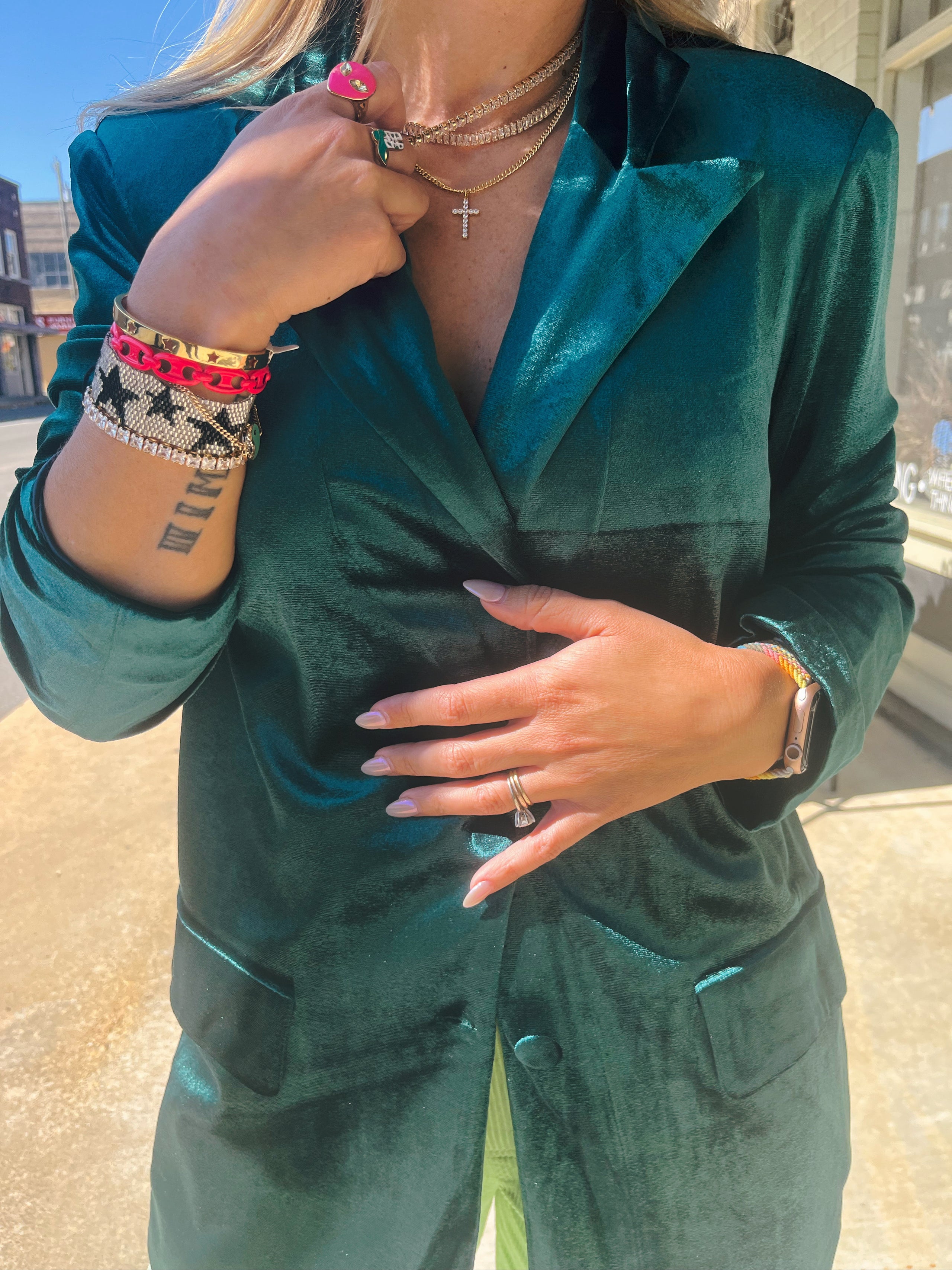 Emerald Green Velvet Blazer